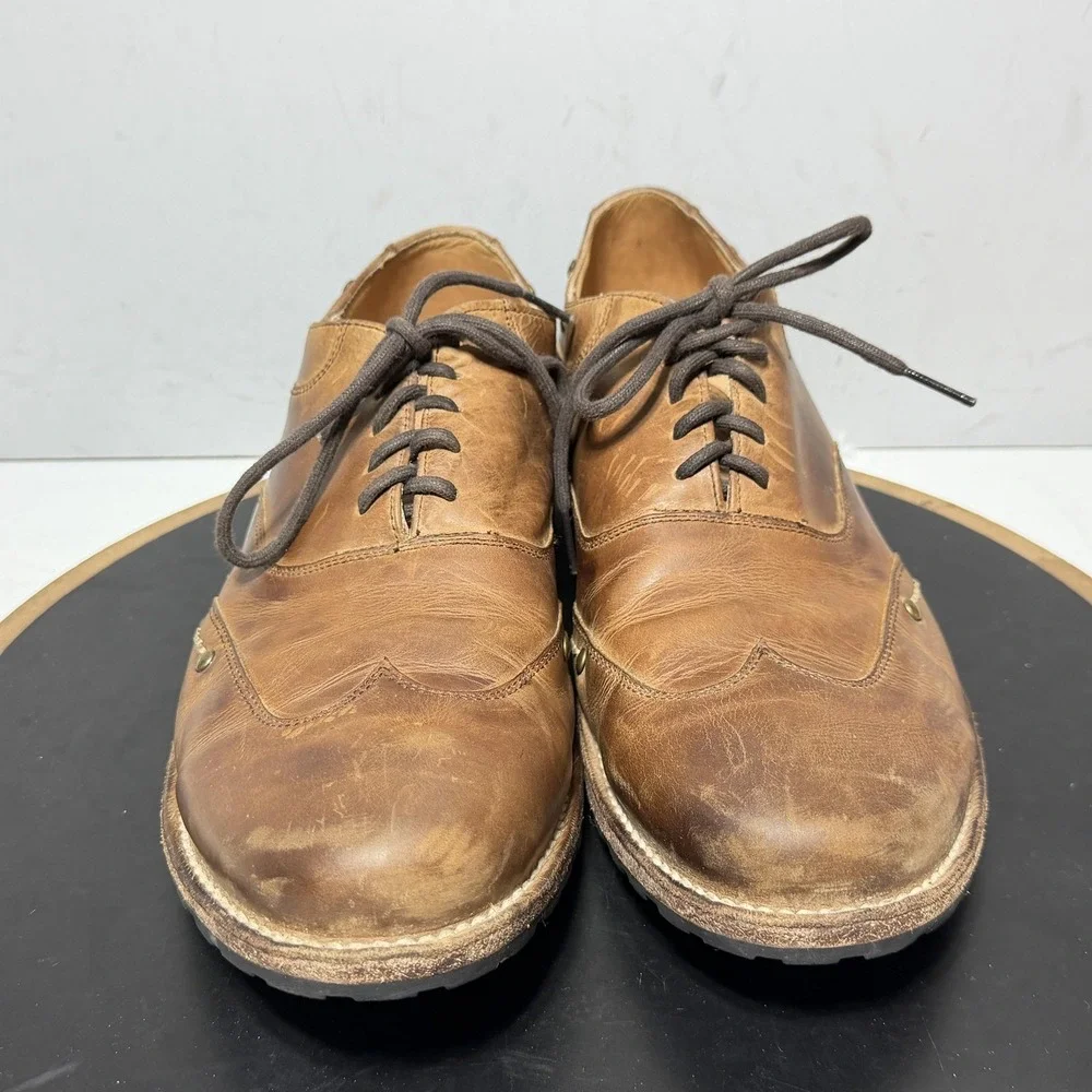 Bed Stu Shoes Mens Size 12 Brown Leather Lace Up Wingtip Casual Studded Oxfords